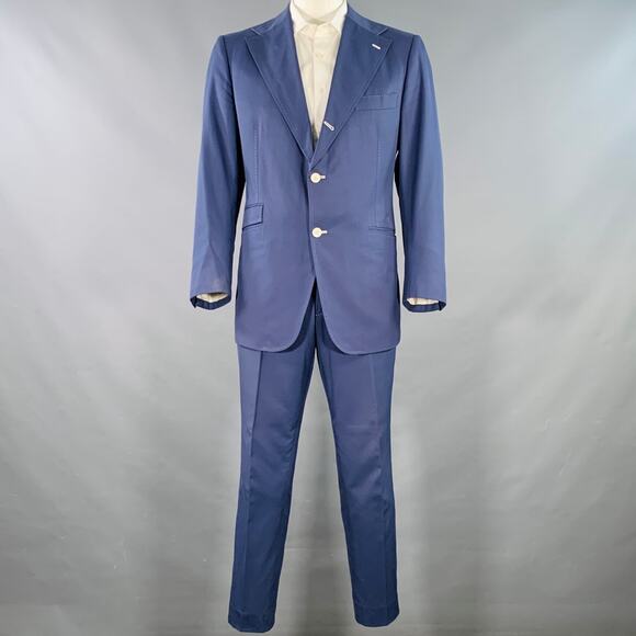 ASTOR & BLACK Size 44 Blue Contrast Stitch Single Breasted Notch Lapel Suit - Picture 2 of 16